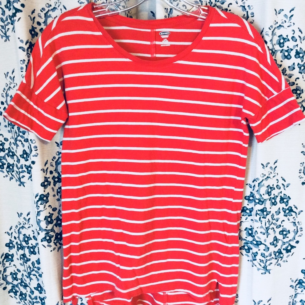 Old Navy Coral and White Striped Tee